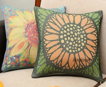 

Cotton jacquard pillowcase with core bedside cushion, colorful flower fabric, high-end table flag decoration