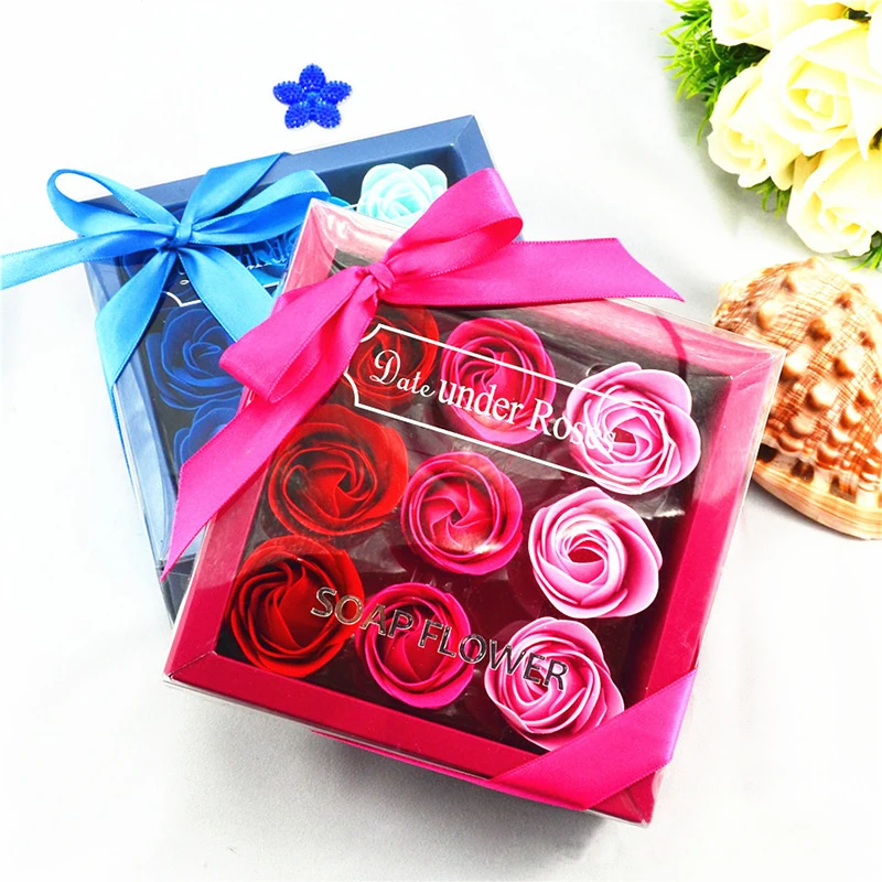 9 головок/коробка романтическое Розовое Мыло для купания подарок на день Святого Валентина с коробкой свадебное искусственное цветочное мыло с лепестками украшения