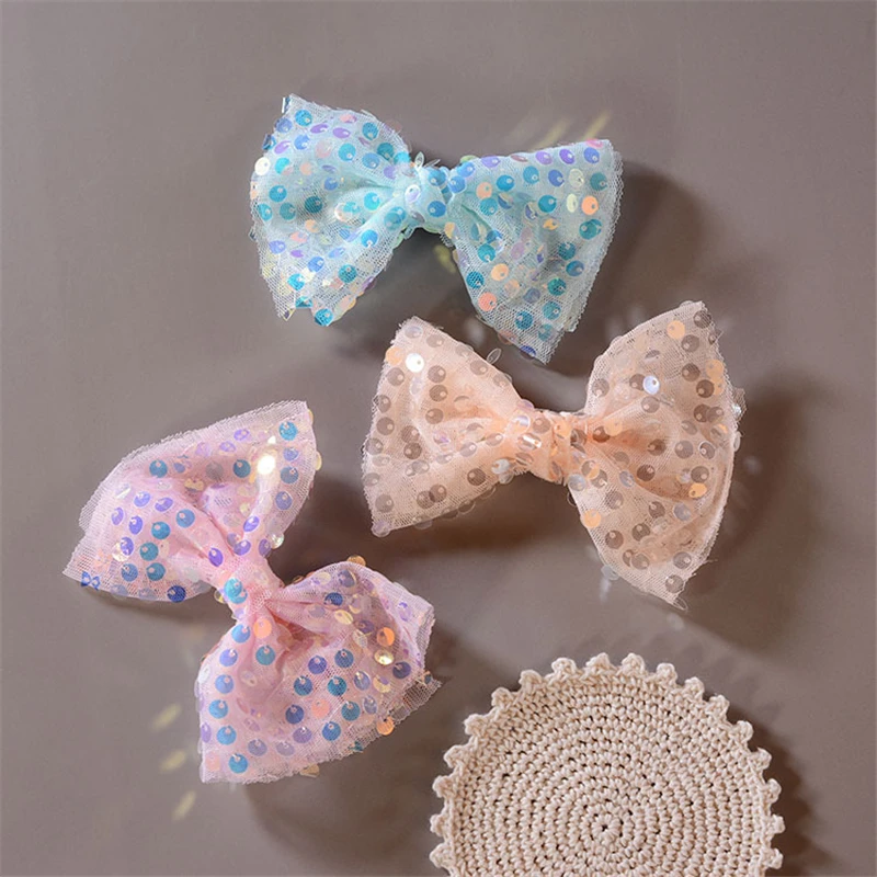 Принцесса Дети сетки бант с пайетками заколки для волос маленьких девочек