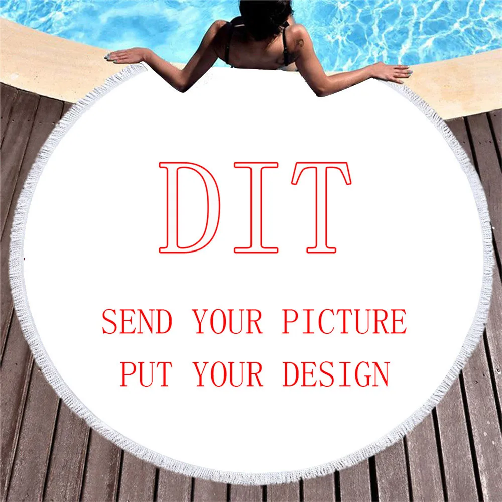 Microfiber Sugar Skull Printed Beach Towel for Adults Mat Tassel Blanket Large Round White Bath Towel 150cm Tapestry Home Decor