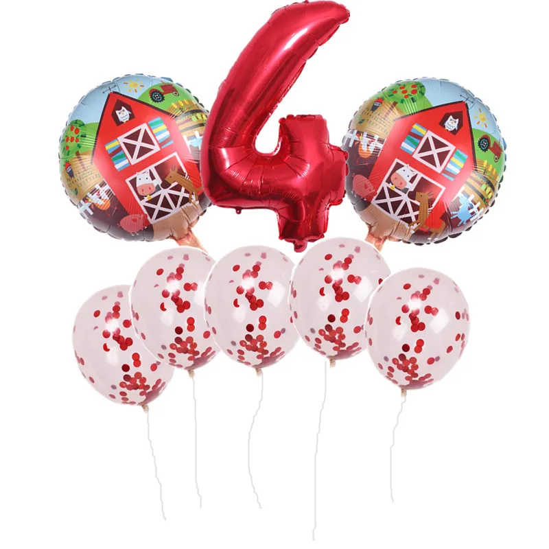 8pcs 8 шт./лот, вечерние воздушные шары с животными на ферме, 32 дюйма, розовые воздушные шары с цифрами, Детские вечерние воздушные шары на 1 день рождения, детские игрушки - Цвет: 8pcs