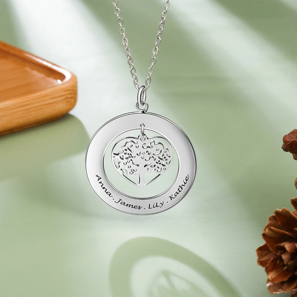 

925 Sterling Silver Personalized Family Tree Necklaces Tree of Life Necklace for Women Custom Name Necklaces Mother's Day Gift
