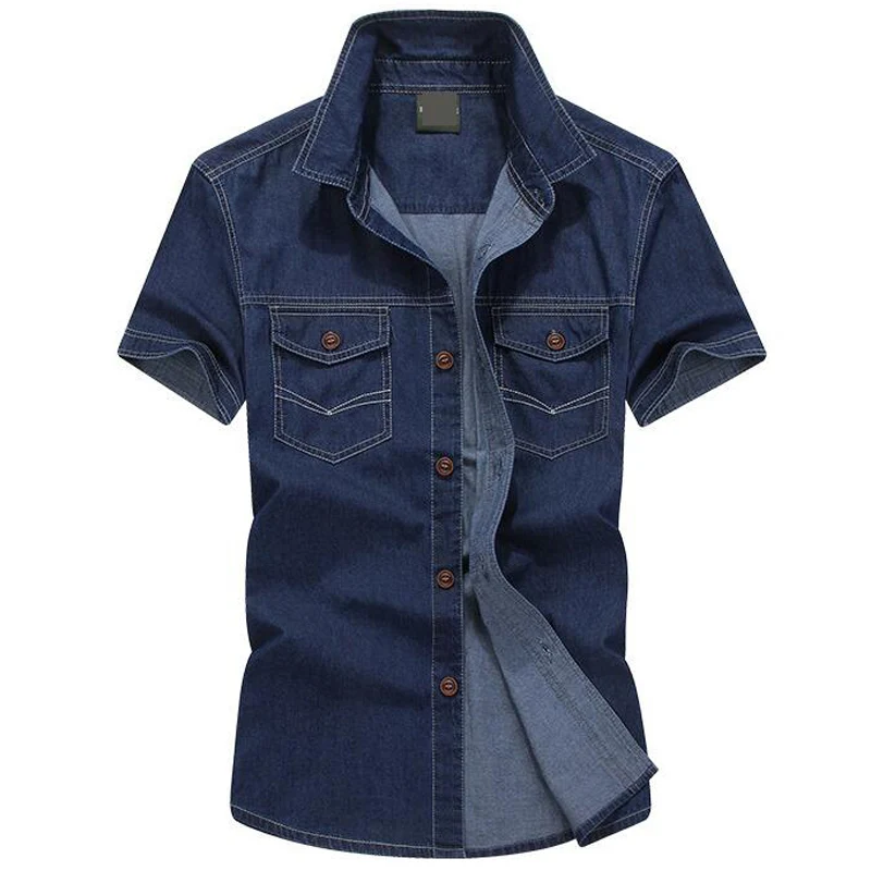 dark blue Мужская рубашка VogueDenim Camisa Masculina, Мужская Уличная одежда, мужские рубашки, мужская рубашка с коротким рукавом, большие размеры 5XL, модная одежда - Цвет: dark blue