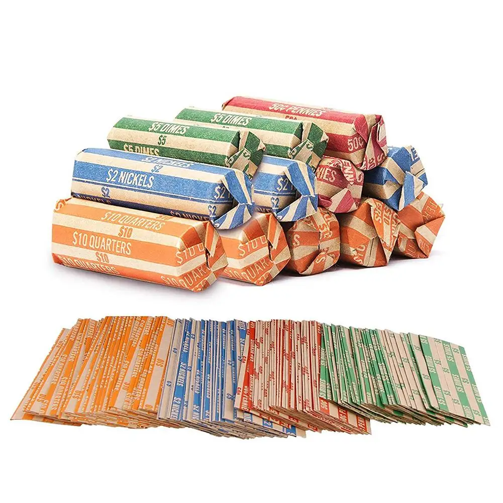 300/500/600/1000Pcs Kraft Paper Cent Dollar Coin Wrappers Assorted Striped Storage Bag Pouch Gift Wraped | Дом и сад