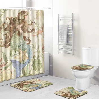 

Carpet Egyptian Style Custom Home Bathroom Decoration Polyester Fiber Rectangular Shower Curtain Toilet Mat Foot Mat Non-slip