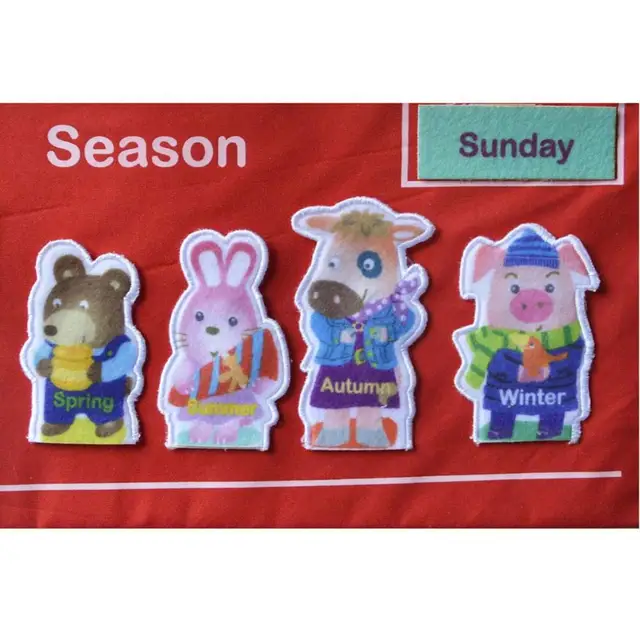 Kindergarten Educational Toy Cloth Learning English Alphabet Weather Date Season Calendar Teaching Tool Pocket Hanging Bag 3