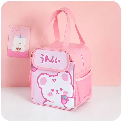 Kawaii Lunch Bag Women Cute Bear Picnic Travel Thermal Breakfast Box Girls School Child Convenient Lunch Box Tote Food Bags 118 pink