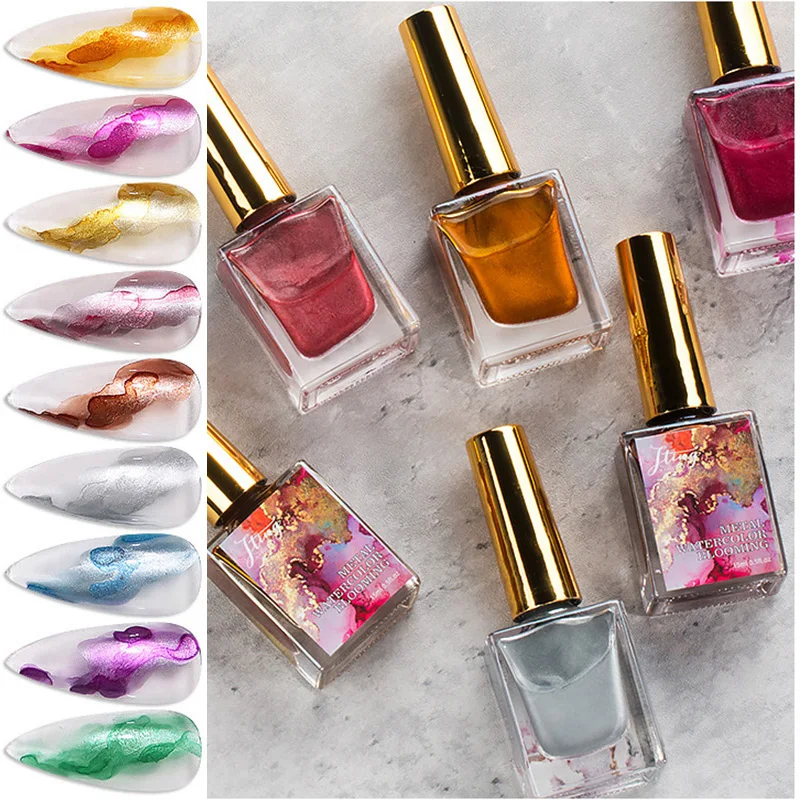 1Bottle Metal Marble Nail Polish 15ML Fast Drying Glitter Ink Gel Watercolor Painting Varnish Gradient Lacquer 9 Color | Красота и