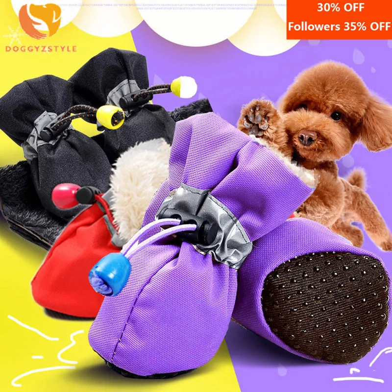 Waterproof Dog Winter Boots Fleece Snow Boots Fleece Dog Shoes