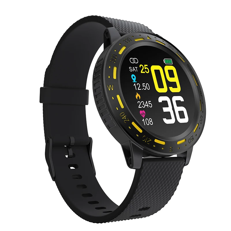 Смарт-часы ESEED S18, мужские, IP67, водонепроницаемые, 1,3 дюймов, полный сенсорный экран, долгий режим ожидания, heart rete, спортивные Смарт-часы для samsung, xiaomi - Цвет: Black Strap-Yellow