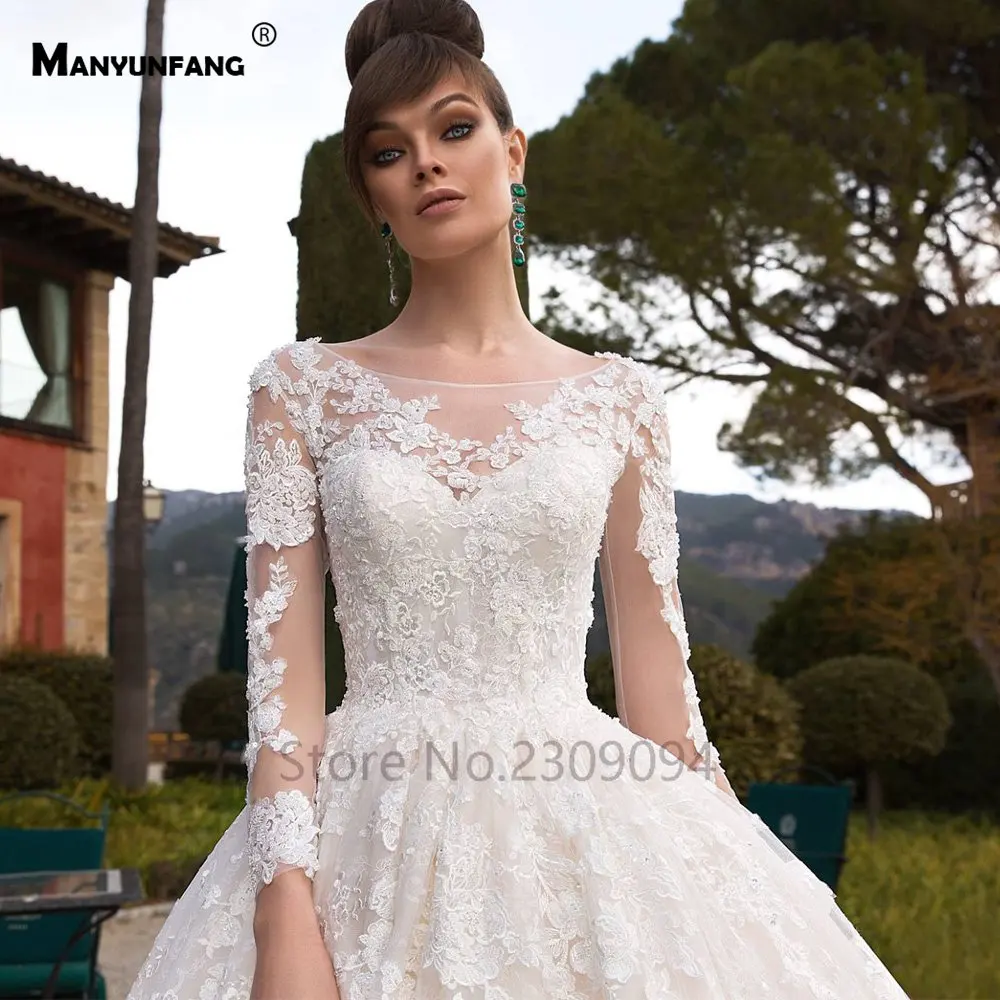 MANYUNFANG свадебное платье с длинным рукавом внизу кружева vestidos de boda кружева suknie slubne Бохо роскошное свадебное платье с рукавами