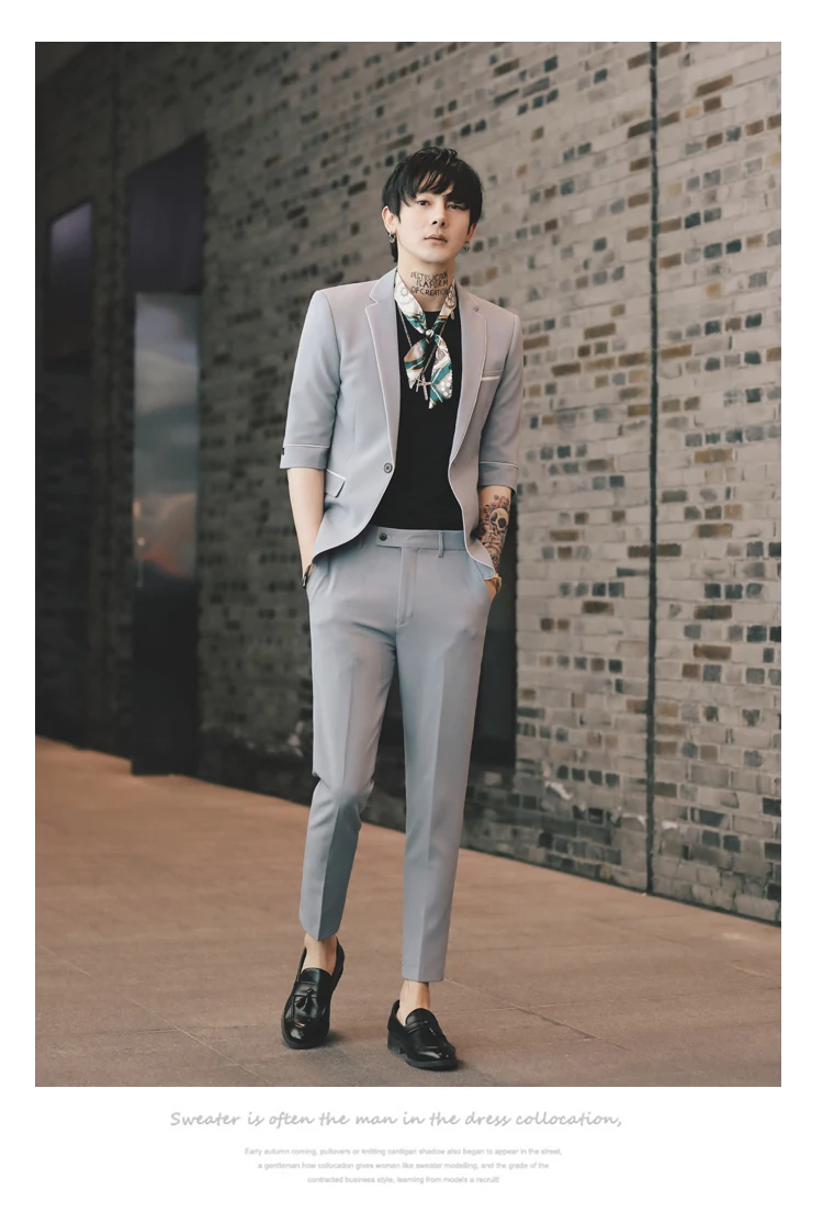 Мужские костюмы Slim Fit, комплект из 2 предметов, костюм Homme, белый, черный, свадебные смокинги для жениха, мужской деловой костюм с коротким рукавом, Terno