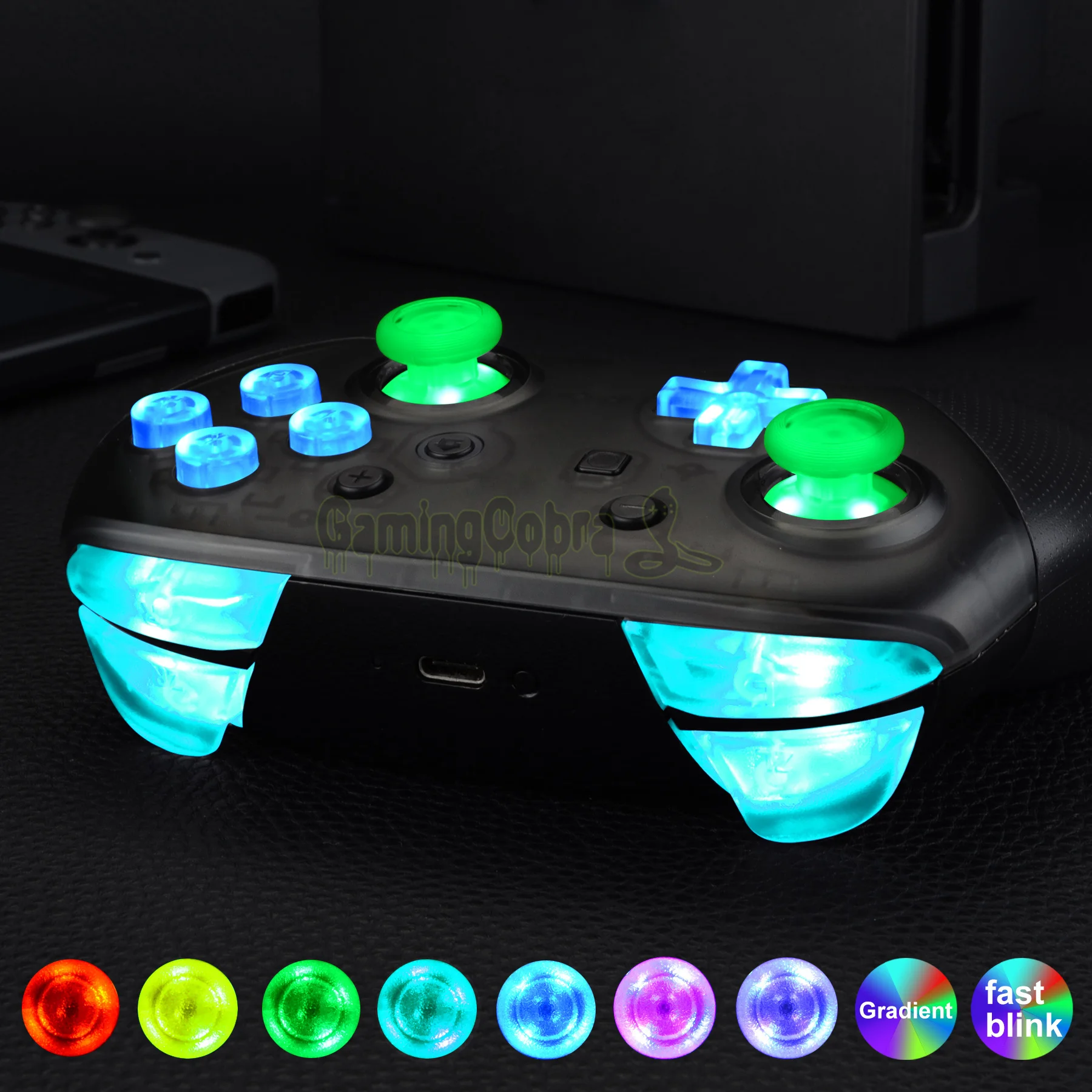 Multi-Colors Luminated Thumbsticks D-pad ABXY ZR ZL L R Buttons DTFS LED Kit for NS Pro Controller