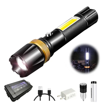 

USB Rechargeable Flashlight T6/L2 LED Super Bright Rotary Zoomable Torch IPX-4 Waterproof Portable Camping Outdoor COB Light