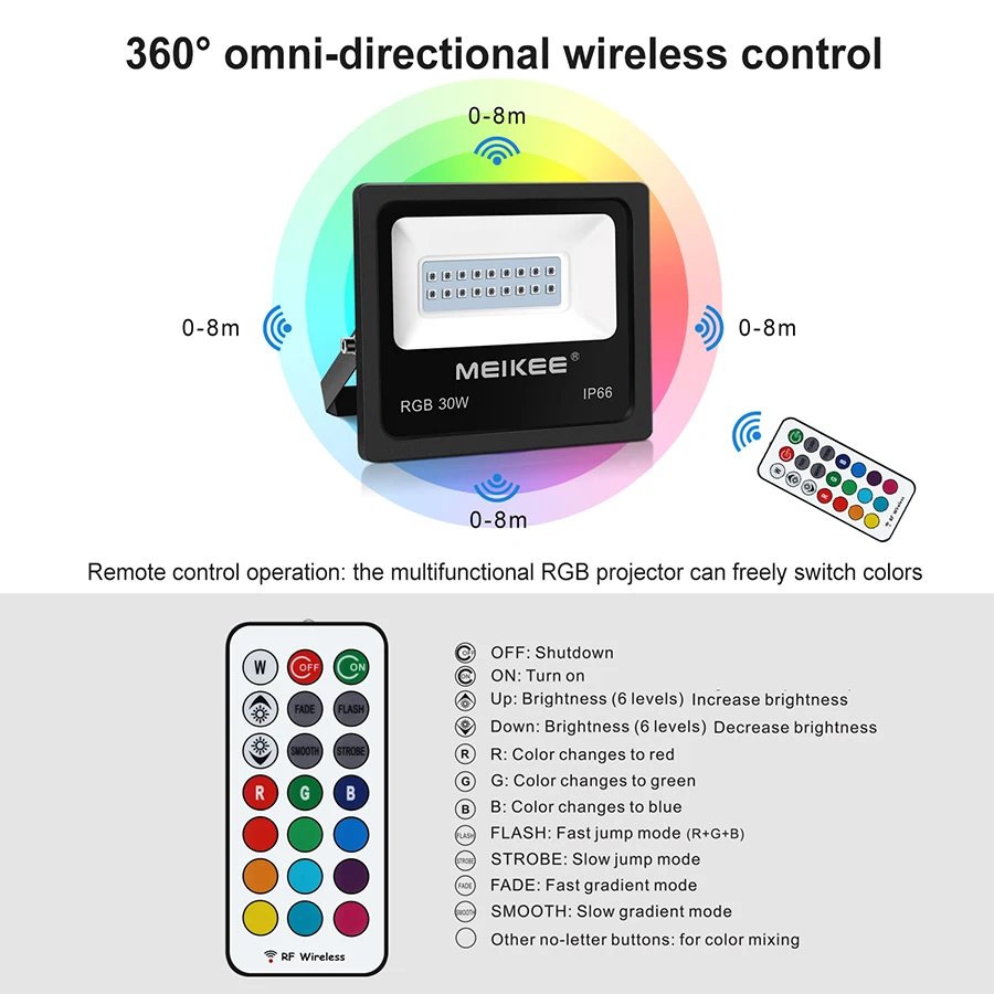 30 Вт RGB Светодиодный прожектор IP66 водонепроницаемый Светодиодный прожектор светильник s 16 цветов Открытый Точечный светильник s садовый светильник Настенный светильник с радиочастотным пультом