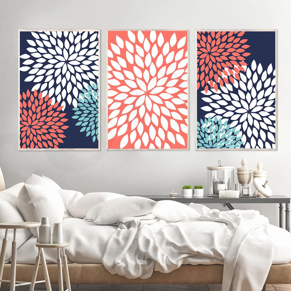

Blooming Flowers Wall Art Pictures for Home Design Geometry Canvas Painting Unframed Poster and Prints