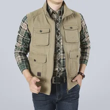 Уличный жилет для мужчин среднего возраста с несколькими карманами, чистый хлопок, толстое пальто из чистого хлопка, Мужская трендовая бейсбольная форма, хлопковый жилет для мужчин