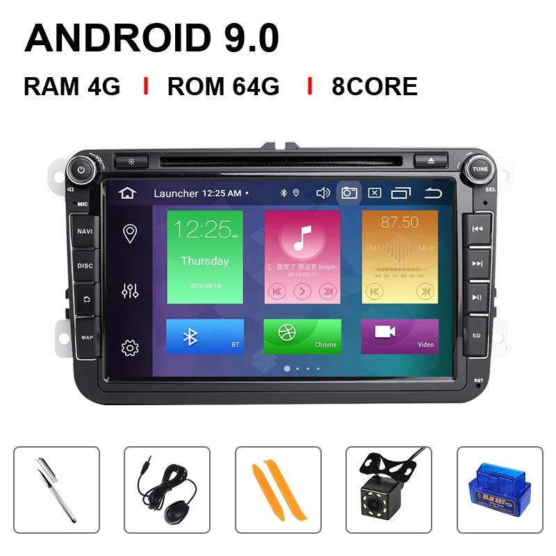 8 Core 64ROM OBD Cam IPS DSP 4G+64GB Android 9 Car Radio GPS Navigation For Amarok Volksagen VW Passat B7 B6 golf 56 Skoda octavia 2 Polo Rear camera - Цвет: 8 Core 64ROM OBD Cam