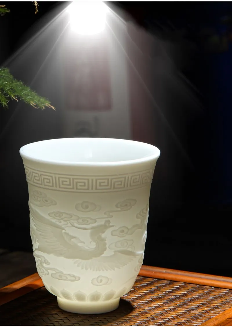 Дракон феникс чайная чашка дзен нефрит фарфоровая чайная чашка с тиснением маленькая чайная чаша как коллекция подарки на день рождения мастер пуэр чайные чашки