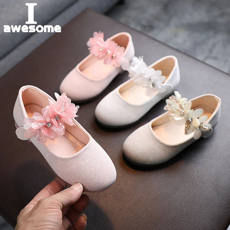 2023 Baby Girls Walking Shoes Kids PU leather Big Flower Summer Princess Non-slip Shoes Party Wedding Baby Girls Dance Shoes