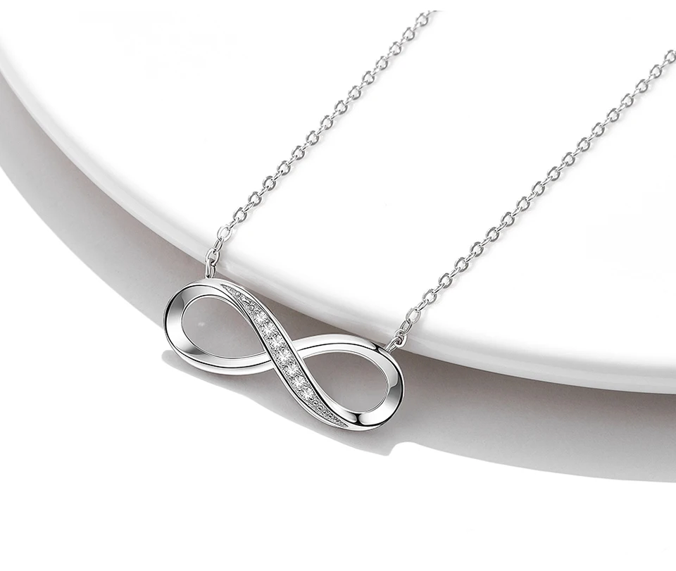 SILVERHOO 925 Sterling Silver Necklace Infinite Love Women's Adjustable Friendship Necklace Wedding Creative Gift Pendant Chain