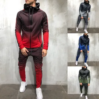 

2020 New Male Tracksuit Men Zipper Set Sporting 2 Pieces Sweatsuit Men Clothes Printed Hooded Hoodies Jacket Pants Track Suits