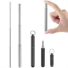 Телескопический набор соломы из нержавеющей стали, многоразовые соломинки для смузи, соломинки с щеткой для мытья, Защита окружающей среды