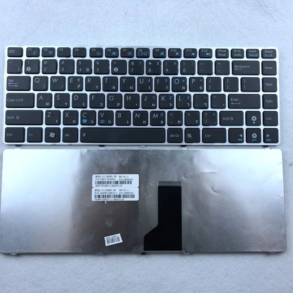Клавиатура с ивритом для ноутбука ASUS A42J X42 UL30 UL80 X43J K43 X43S K42 P43J UL30A UL30V раскладка HB в