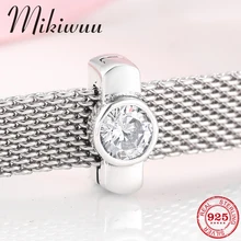 925 пробы Серебряный сверкающий циркон Форма кольца клип бусины подходят оригинальные рефлексивные часы браслет для женщин Шарм, изготовление украшений