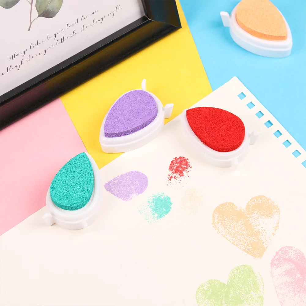 Hot 15 colors Drop Shape Ink Stamp Pad Gift for Children Colorful Water Droplets Fingerprint Inkpad Kids Favors DIY Scrapbooking