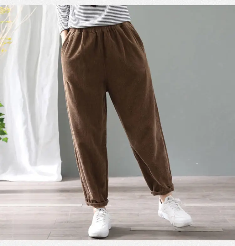 cintura elástica veludo harem pant solto bolsos sólidos calças de streetwear