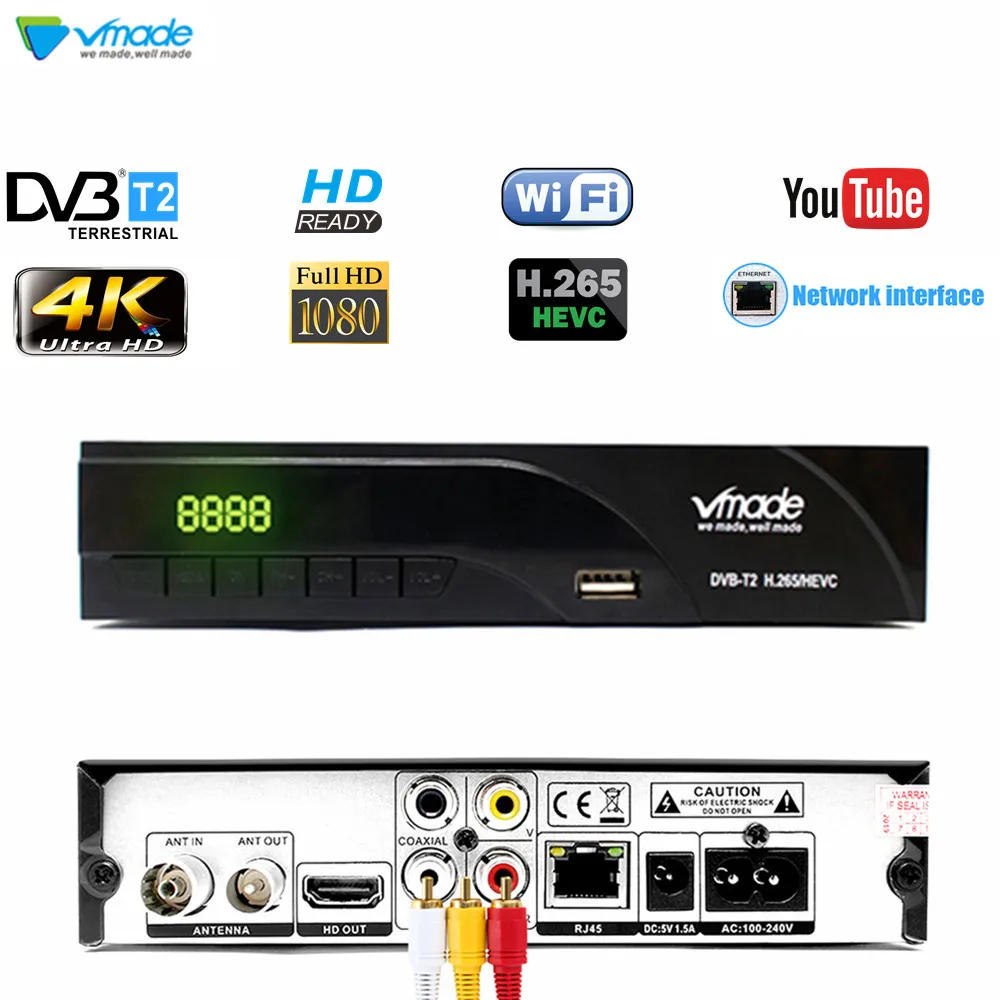Vmade DVB-T2 HD цифровой наземный приемник Поддержка H.265/HEVC RJ45 сеть DVB-T горячая