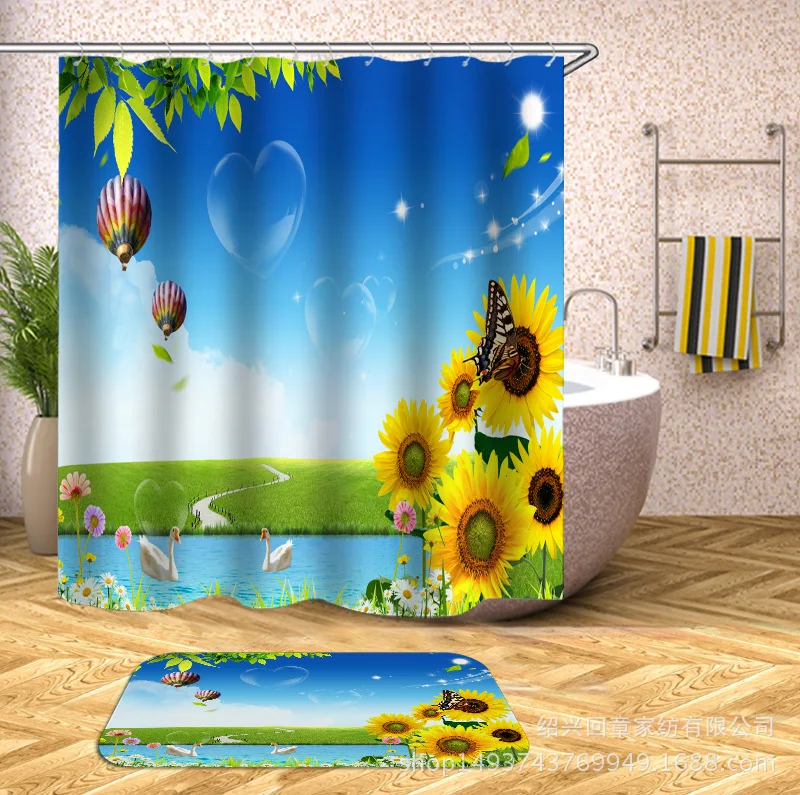 Bath Shadow Cool Digital Printing Shower Curtain Series Waterproof Mould Proof C- Shaped Plastic Hooks Pure tong kou yan Graphic