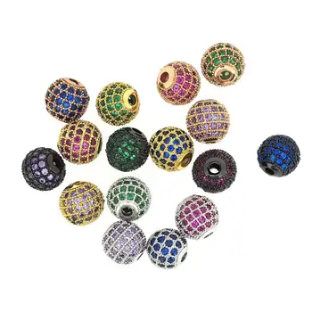

8mm Purple Blue Pink Green Color Round CZ Brass Beads Jewelry Cubic Zirconia Beads Copper Charms DIY Bracelets Necklace CZ Beads