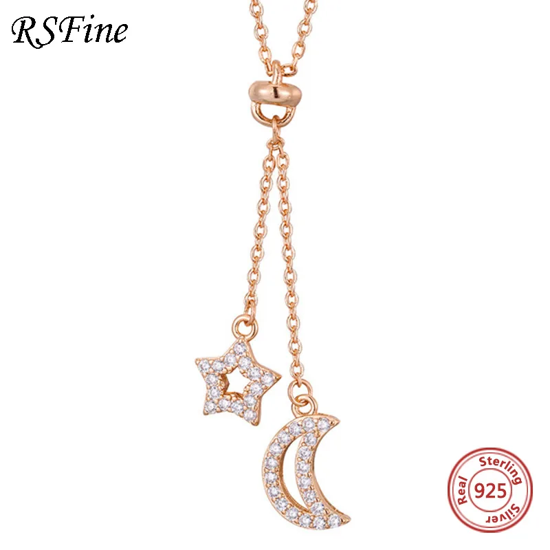 

925 sterling silver star moon necklace female flash diamond tassel choker simple Fine jewelry For women Singapore chomel