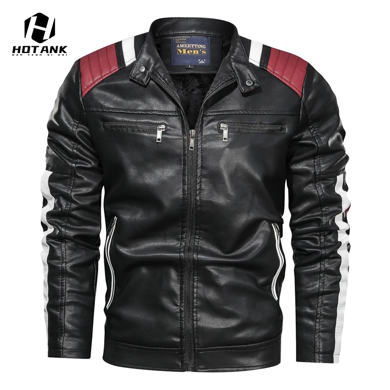 Мужская мотоциклетная кожаная куртка в стиле пэчворк повседневные Байкерские