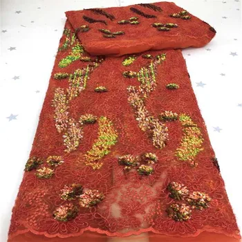 

Red Latest African Net Lace Fabric 2020 beads High Quality Sequins Nigerian Lace Fabrics 5Yards French Tulle Lace Material