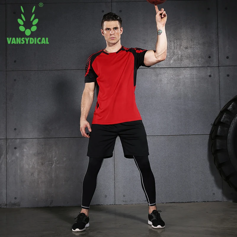 Vansydical, мужские костюмы для бега, компрессионные колготки, рубашка для фитнеса, спортивный комплект из 5 предметов, спортивные костюмы для спортзала, бега, мужская спортивная одежда для бега