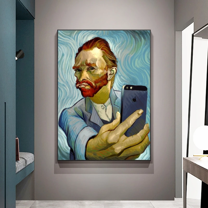 Funny Art Van Gogh Selfie By Phone Canvas Paintings on The Wall Art Posters  and Prints Abstract Portrait of Van Gogh Pictures|Painting & Calligraphy| -  AliExpress