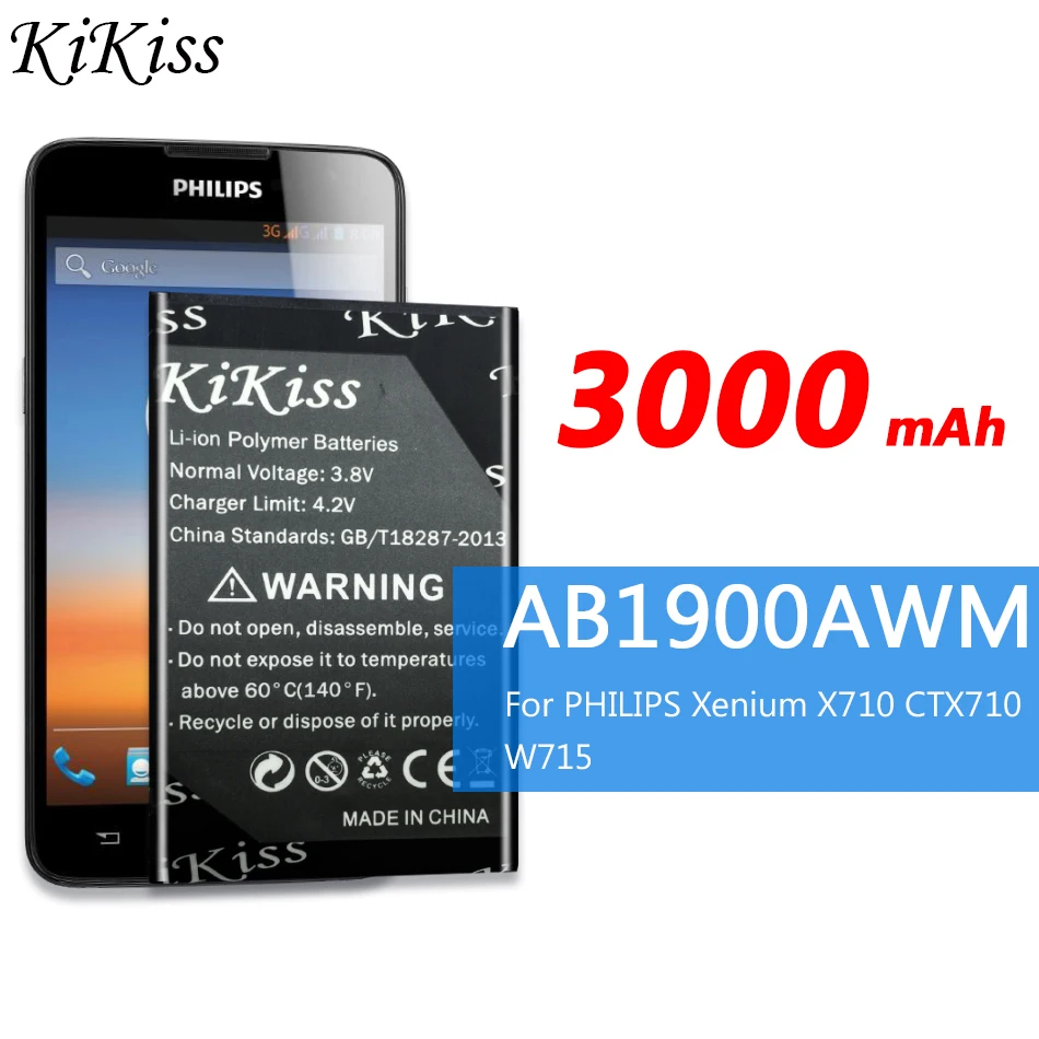 3000 мАч AB1900AWM для PHILIPS Xenium X710 CTX710 W715 смартфон аккумулятор большой емкости