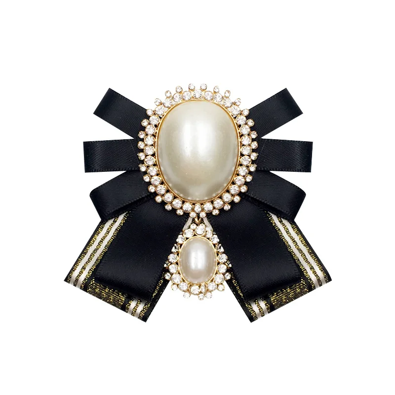 i-Remiel Fashion New Korean Pearl Bow Tie Brooch for Female Ancient Rhinestone Lapel Pin Badge Corsage Shirt Collar Accessories