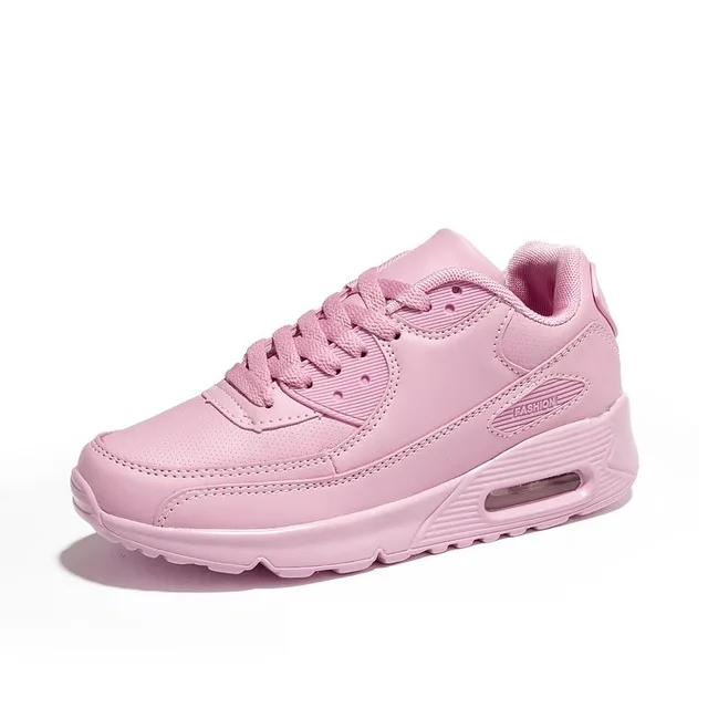 Кроссовки; женская обувь на каждый день из дышащей сетки, Спортивная повседневная женская обувь осень, однотонный цвет, на шнуровке туфли на танкетке-платформе Туфли Женские кроссовки - Цвет: Pink Leather