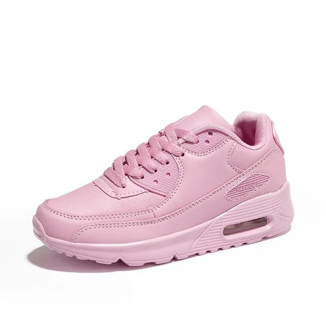 Pink Leather Кроссовки; женская обувь на каждый день из дышащей сетки, Спортивная повседневная женская обувь осень, однотонный цвет, на шнуровке туфли на танкетке-платформе Туфли Женские кроссовки - Цвет: Pink Leather