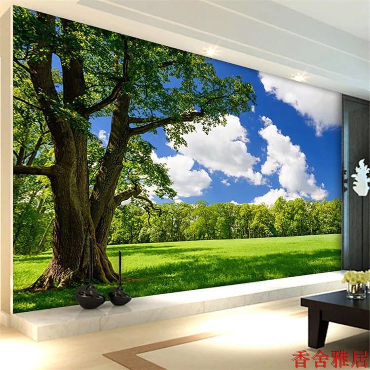 3D pastoral landscape tree wallpaper living room sofa TV background