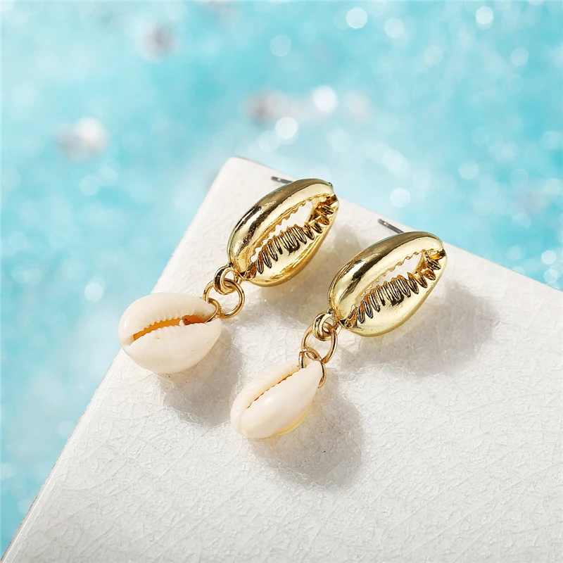Новые серьги в виде морской раковины для женщин золотого цвета, круглые геометрические серьги в виде капель с жемчугом, летние пляжные женские модные ювелирные изделия - Окраска металла: FNS1998