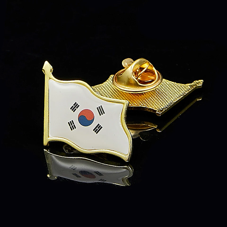 Корейский флаг, эмаль, булавка, развевающийся флаг, булавка, броши для рубашки, сумки, кепки, пальто, Нагрудный значок с пряжкой