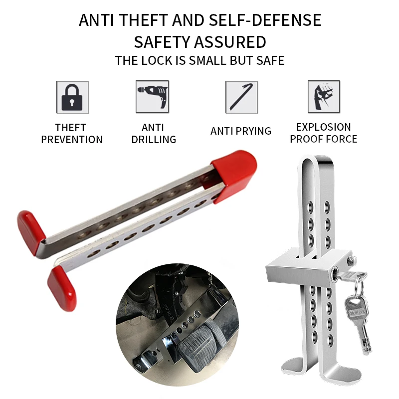 

8 Holes Brake Pedal Lock Security Steel Anti-Theft Tool Car Brake Pedal Lock Security Auto Steel Clutch Safty Lock Anti-theft