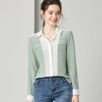 

20 Spring Long Sleeve Silk Shirts Womens Tops and Blouses Loose Casual Office Ladies Tops Sweet French Basic blusas elegantes za