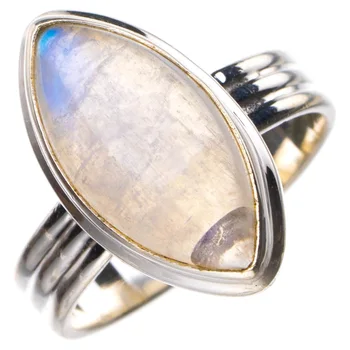 

StarGems Natural Rainbow Moonstone Handmade 925 Sterling Silver Ring 8 D4640