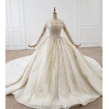 

BGW HT4212 Bead Appliques Wedding Dress Lace Up Back Off Shoulder Ball Gown Long Sleeve Wedding Dress Sequin Свадебное Платье